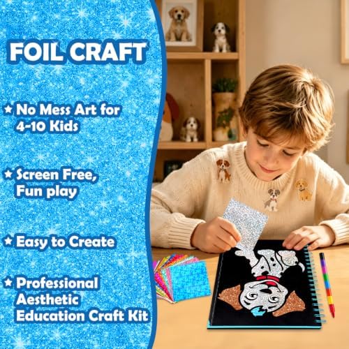 FUNNYB&G Foil Art Craft Kit for Kids, Sparkly Birthday Gift Toy for Kids | No Mess, Kids Ages 4-10 Create Sparkling Artwork, A Creative Gift for Birthdays, Holidays, Travel Activities,Screen-Free Fun