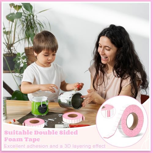 168 Pcs Foam Tape Craft Double Sided Precut 3/4 X 1/2 Inch 3D Adhesive Foam Squares Self Adhesive Dots Pink for Halloween Christmas DIY Crafts Art Sewing Supplies (1 Tape, Pink)