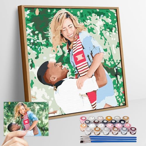 CUSTOM STEWARD Custom Paint by Numbers Kit, DIY Personalized Canvas Painting Set with Acrylic Paints, 3 Brushes, Numbered Canvas, Home Decor, Gifts for Girlfriend Boyfriend Couples Valentines