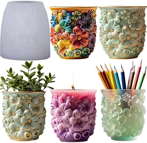 Floral Planter Resin Vase Molds, 3D Daisy Candle Silicone Molds