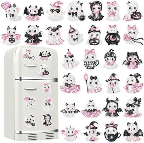 Motipuns 30 Pcs Diamond Magnets,Halloween Ghost,Pink