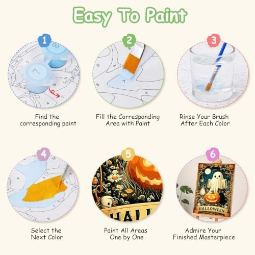 Spandrel Cute Halloween Ghost Paint by Number Kits for Adults, Black Cat Paint by Number Kits on Canvas, DIY Acrylic Oil Halloween Painting by Numbers Gitfs for Home Wall Decor, 8x12in