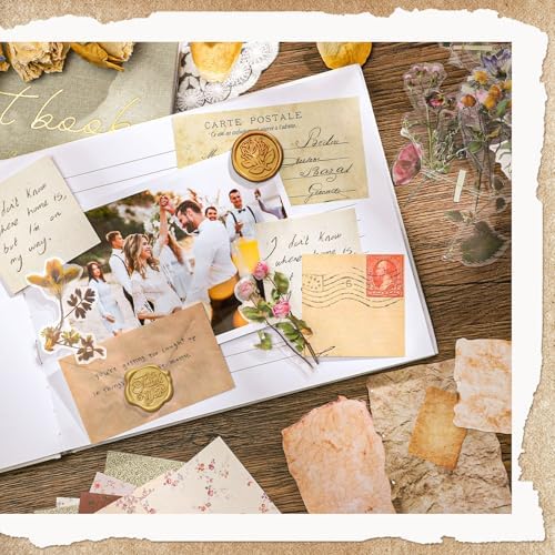 445 Pcs Vintage Scrapbook Paper with Floral Stickers for Junk Journal | Delicate Decorative Craft Paper Multi-Size Scrapbook Paper for Journaling Supplies, DIY Collage Art, Vintage Crafts