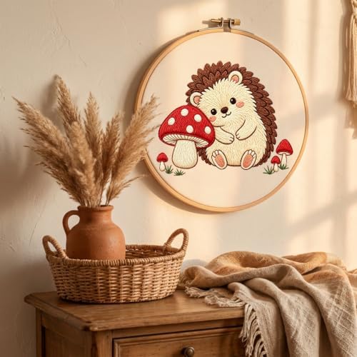 Nuberlic Embroidery Kit for Beginners Stamped Hedgehog Needlepoint