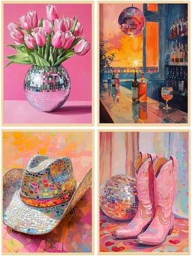 4 Packs Disco Ball Diamond Art Kits for Adults, Diamond Painting Kits for Adults for Beginners, DIY Diamond Dots Art Kits, 5D Full Round Drill Gem Art Painting Kits for Home Wall Decor, 12x16in