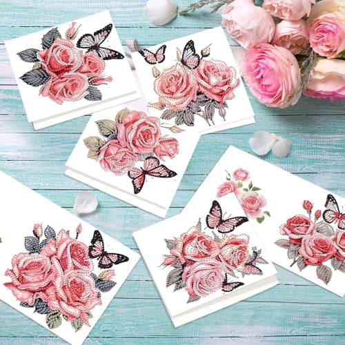 C'eitura 12Pcs Butterfly & Dragonfly Diamond Art Painting Greeting Card Kit with Envelopes, DIY Nature Theme Christmas Birthday Thanksgiving Card Making Set, Garden Inspired Handmade Card Craft
