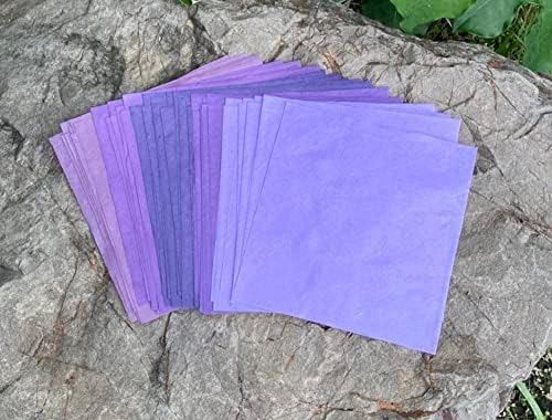 Natural Fiber Mulberry Paper Sheets 6 x 6 Inches, 50 PCS Handmade Craft Paper for Origami, Scrapbooking, Card Making, DIY Decoration, Mixed Media Art (Purple Tone, 6x6 Inch)