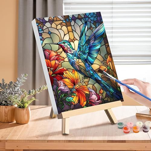 Hummingbird Paint by Numbers for Adults with Framed Canvas - Wooden Easel