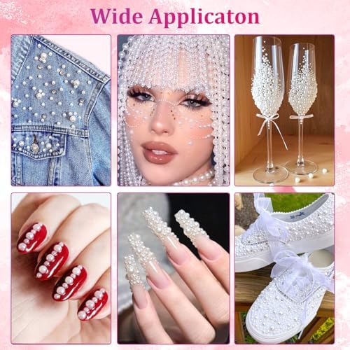 Belleboost Flatback Pearls for Nails White Pearl Nail Charms and Gems
