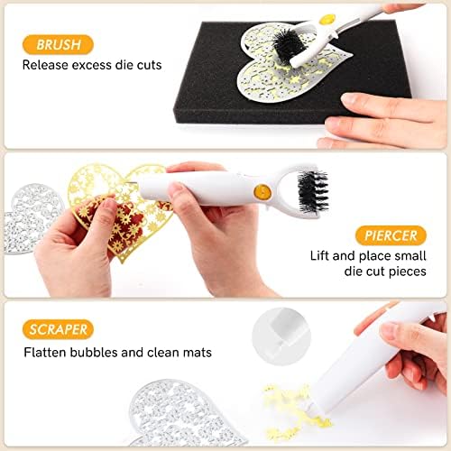 Craft 3 in 1 Multipurpose Craft Tool Set, Die Brush, 3-in-1 Weeding Tool, Brush, Scrape, Pierce, Embossing and Die Cutting Accessory, Retractable Design, DIY Scrapbooking Supplies Die Paper Remover