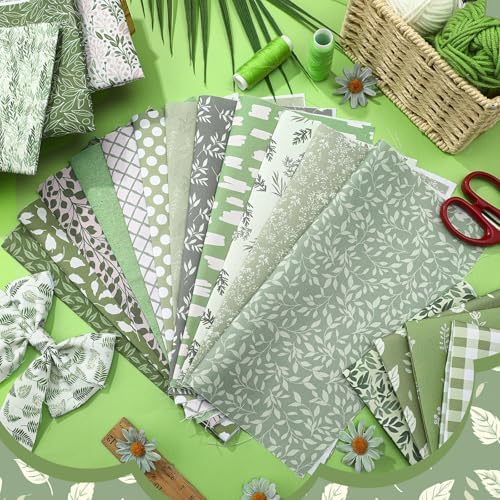 HunnmingRe 20 Pcs 10''x10'' Cottagecore Sage Green Quilting Fabric Square