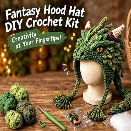 WEERSHUN Fantasy Hood Hat DIY Crochet Kit Series, Animal Hood Hat DIY Crochet Kit for Beginners, Complete Great Experience, Tutorial Guide, Yarn & Hook, Great Birthday Holiday Gift