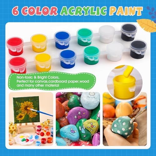 ESRICH 24 Set Mini Acrylic Paint Kit, Mini Stretched Canvas with Easel