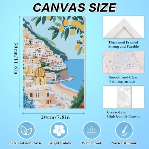 4 Pack Framed Scenery Paint by Numbers Kits for Adults with Easel (8x12in)