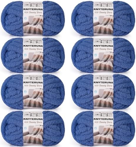 Chunky Yarn for Hand Knitting, #10 Chunky Blanket Chenille Yarn, Large Bulky Thick Jumbo Yarn, Super Chunky Knit Yarn for Crocheting, 8 Skein (8 oz 22 yds Each Skein), Country Blue