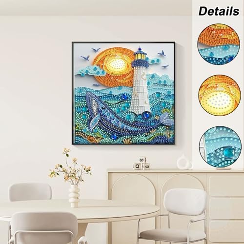 AIBOERL Diamond Art Kits for Adults，DIY Special Shape Diamond Painting | Special Shape Moon Lighthouse Diamond Painting for Beginners Rhinestone 5D Diamond dots(Gemstone Craft)Wall Art Gift 12x16IN