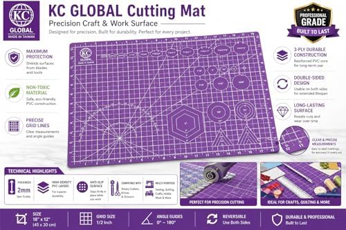 KC GLOBAL A3 (19"x13") Professional Grade Self-Healing Cutting Mat (Purple) - Odor-Free, Double-Sided, Eco-Friendly, Non-Slip, Premium Desk mat for DIY, Crafting, Model Building,and Art Projects