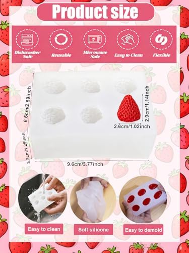 6 Cavity Strawberry Silicone Mold – Silicone Fruit Mold for Chocolate, Fondant, Candle, Resin & Cake Decor, 3D Strawberry DIY Baking Tool for Parties & Gifts