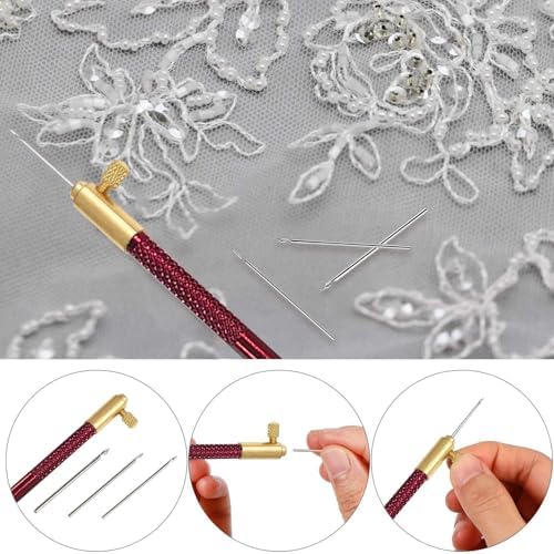 Haomian Tambour Hook with 3 Needles Embroidery Beginner Kit with Needles Scissors, Embroidery Beading Needle Tools Kit Premium DIY Sewing Supplies for Handcraft Enthusiasts Starter Projects