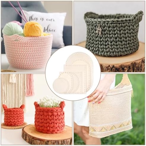 7 Pcs Wooden Basket Bottom for Crocheting, 7 Sizes Wooden Round Oval Square Blank Solid Crochet Basket Base for DIY Basket - Weaving Supplies, Home Decoration