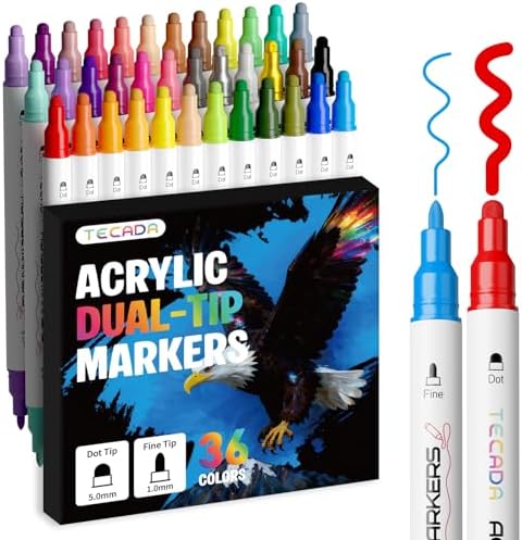36 Colors Acrylic Paint Markers, Dual Tip Acrylic Paint Pens
