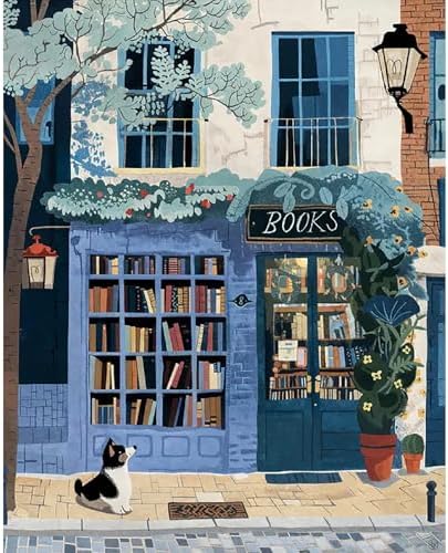 KYOQFVN Book Store Paint by Numbers Kit for Adults - Street Paint by Number Kits on Canvas, DIY Acrylic Painting Kit for Home Wall Decor 16x20 Inch