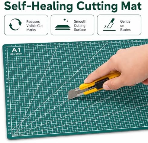 Large Cutting Mat, 35" x 23", 1 Pack Double-Sided 5-Ply Self Healing Cutting Mat, for Sewing, Quilting, Scrapbooking & Craft, Large Craft Cutting Board for Hobby Use(A1), Green