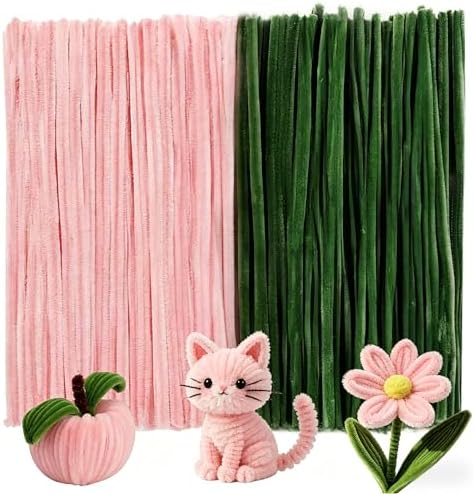 Caydo 200 Pieces Jade Pink & Moss Green Pipe Cleaners for Flowers