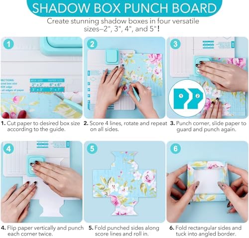 Shadow Box Punch Board for DIY Making 2"，3", 4", 5" Shadow Boxes and Sleeves, Shadow Box Punches Boards with Scoring Tool for DIY Crafting Scrapbooking Holiday Family Cards Photo Making Gifting