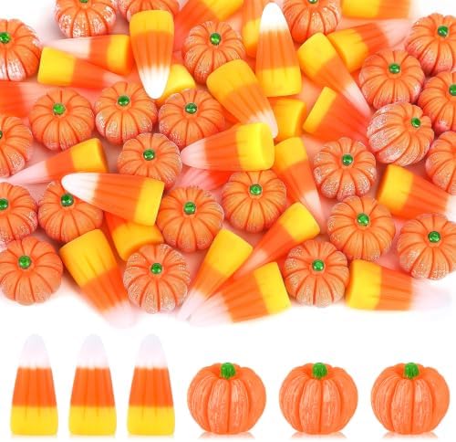 JUNEBRUSHS 50 Pcs Fake Candy Corns Artificial Pumpkin Resin Ornaments
