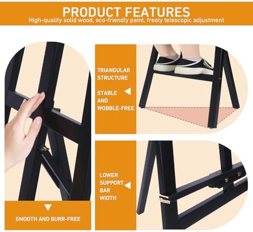 Black Smiley Wooden Easel for Painting, Wedding Signs & Display