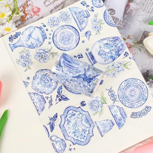 Sitsink PET Tape for Journal Scrapbooking - Elegant Chinoiserie PET Tape Stickers for Crafts Junk Journal Supplies Notebook Scrapbook DIY Decor