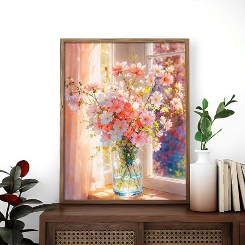 Alptiny Beautiful Flower Paint by Numbers Kit for Adults Beginner, Vase Plants Paint by Number Kits on Canvas, Floral Oil Painting Kit for Home Decor or Gift - 16x20 Inch
