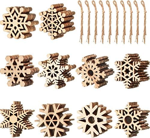 Blulu 100 Pcs Christmas Wooden Snowflakes Crafts, Natural, 2 in