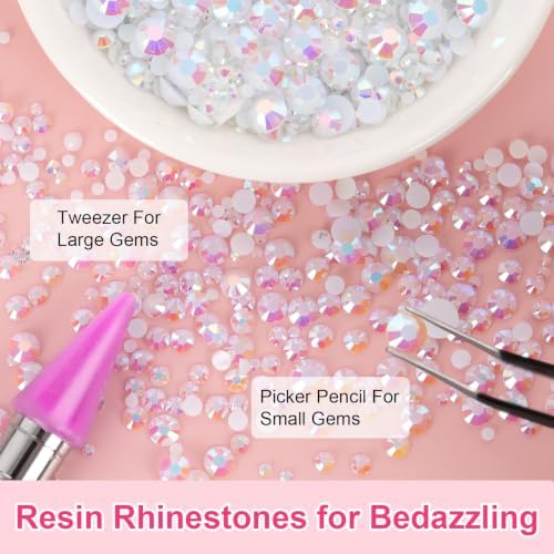 6000Pcs Resin Rhinestones for Crafting with 10ml B7000 Jewelry Glue, 1 Box Flatback Crystals Diamond (White AB) for Bedazzling Crafts DIY Nail Art Non Hotfix Gems for Clothing Shoes Tumblers