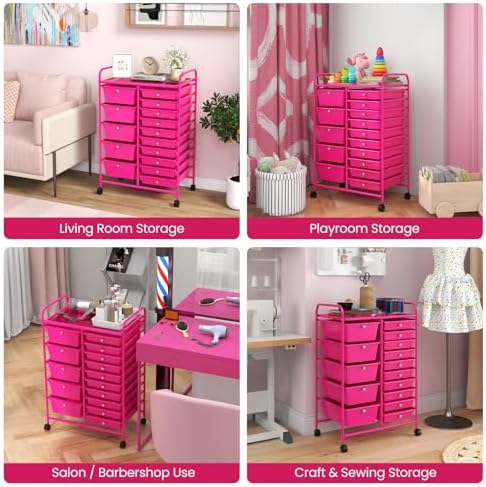 Giantex 15 Drawers Rolling Cart, Classroom Organizers, Storage Cart with Wheels, for Teacher Office Home School Supplies Tool Craft Art Paper