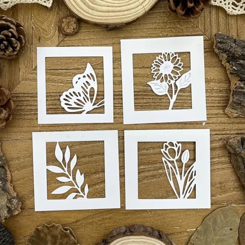 Scrapbooking Die-Cuts, Layer Frame Net Set Metal Cutting Dies for Card Making, Paper Craft Template, Background Embossing Stencils, DIY Album Décor (Flower butterfly-10.9x10.9cm)