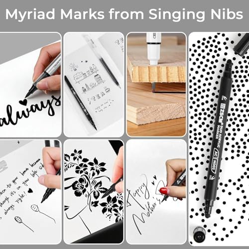 8 Pack Black Acrylic Ink Pens for Drawing, Fine Point Black Gel Pens, Brush Tip Markers，Dual-Tip Opaque Acrylic Markers for Highlighting Drawing, Sketching, Illustration, Card Making