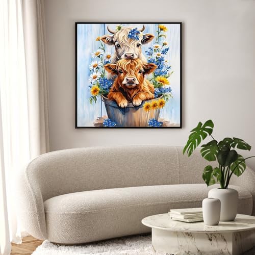 Diamond Art Kits for Adults & Beginners, Highland Cow Diamond Painting Kit