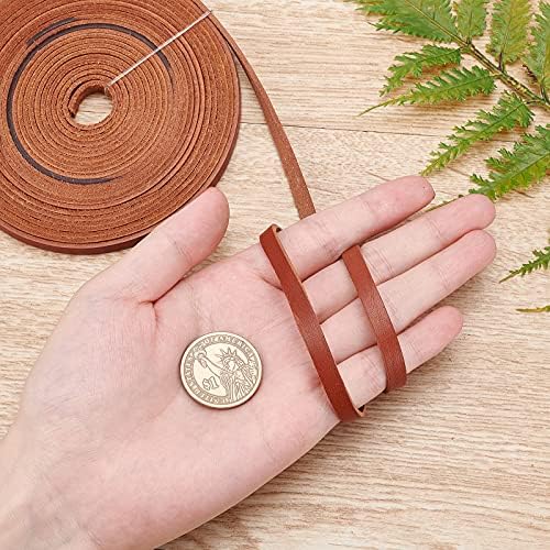 GORGECRAFT 197 Inch 6mm Brown Flat Genuine Leather Cord Leather String Full Grain Cord Lace Cowhide Leather Strips for Jewelry Making DIY Craft Projects Belts Keychains