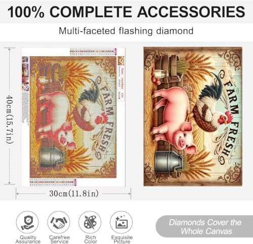 ARPADAMO Farm Pig Rooster Diamond Art Kit for Adult Diamond Painting16x12in