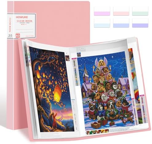 A3 Diamond Painting Storage Book, 60 Views Art Portfolio Presentations Folder with 30 Pages Protectors, 17.3x12.8in