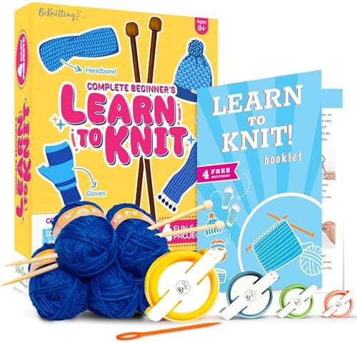 BeKnitting Knitting Kit for Beginners Adults & Kids - Learn to Knit - Yarn, Pompom Makers, Needles & Other Supplies | Holiday Gifts, Gift-Ready Box