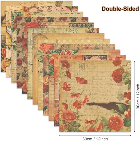Vintage Scrapbook Paper 12 ×12 - 24Sheets Double-Sided Valentine's Day Rose Patterned Paper Junk Journaling Scrapbooking CardStock Papers Pad for Cardmaking DIY Origami Craft Papers.
