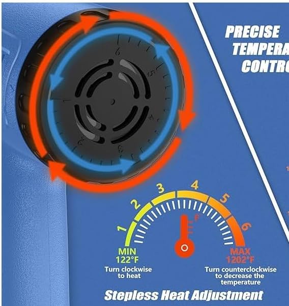 Heat Gun Kit 572 & 1112℉ Dual-Lvel & Rear Rotation Temperature Control 4 Nozzles Heat Gun' Overload Protection For Crafting, Shrink Tubing, Vinyl Wrap, Shrink Wrap,5Ft Power Cord