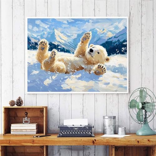 Jiqinsiye Polar Bear Paint by Numbers Kits for Adults,Animal DIY Painting Kit on Canvas, Color by Numbers,Large Adult Paint by Number for Wall Decor and Gifts