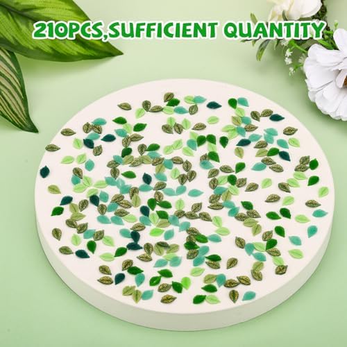 210pcs Green Mini Leaves, Resin Funny Miniature Leaves for Crafts