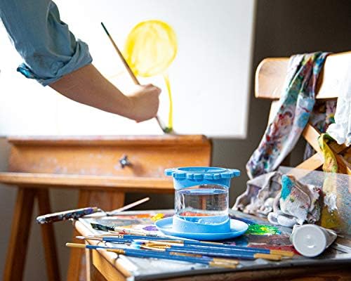 Paint Puck Ultimate Rinse Cup Paint Brush Cleaner, Mug (4 in), Blue | Non-Spill Paint Water Cup & Brush Cleaner, Brush Holder, Squeegee Lips & Drip Tray, Acrylic, Watercolor, Art Supplies