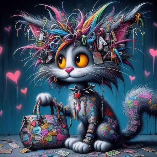 DOTSTART Colorful Cat Diamond Art Kits for Adults, Full Drill Gem Painting