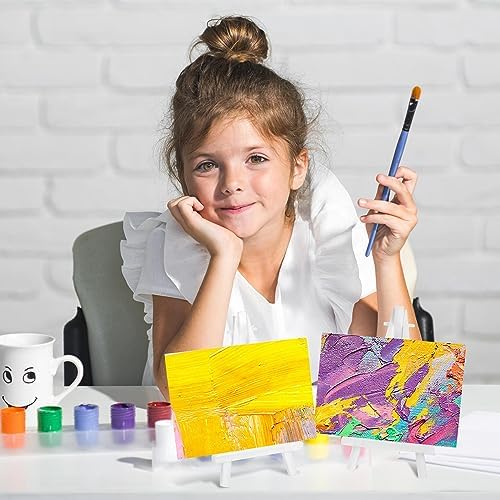 HINZIC 6Pack Mini Easel Stand 5" Canvas Holder White Plastic Small Display Easel Portable for Canvases, Painting, Crafts, Business Cards, Signs, Photos